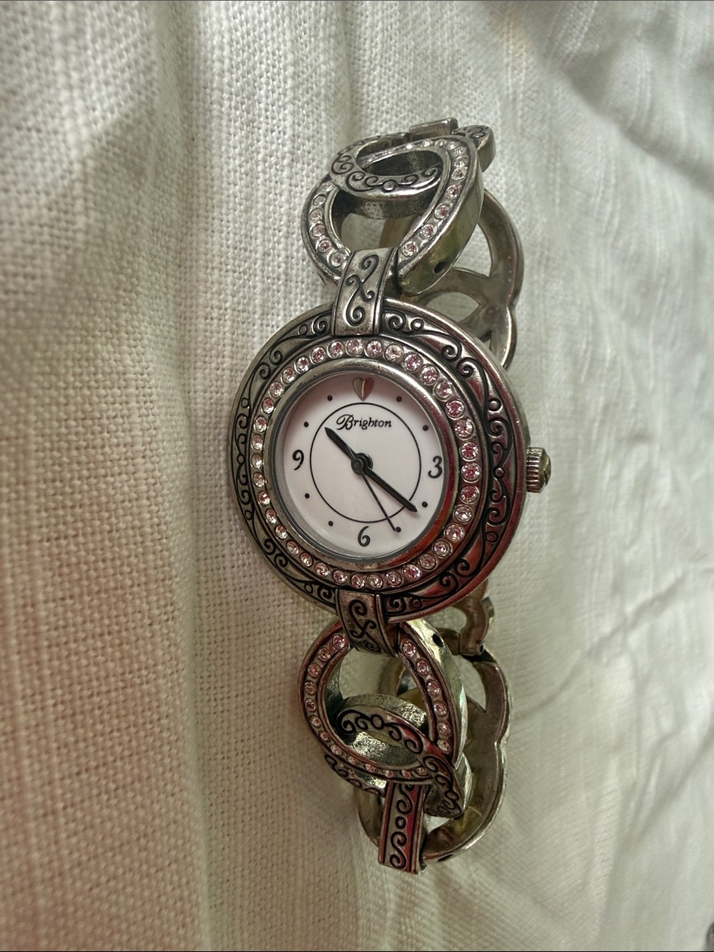 Brighton Silver Bracelet Watch with Pink Crystal Accents